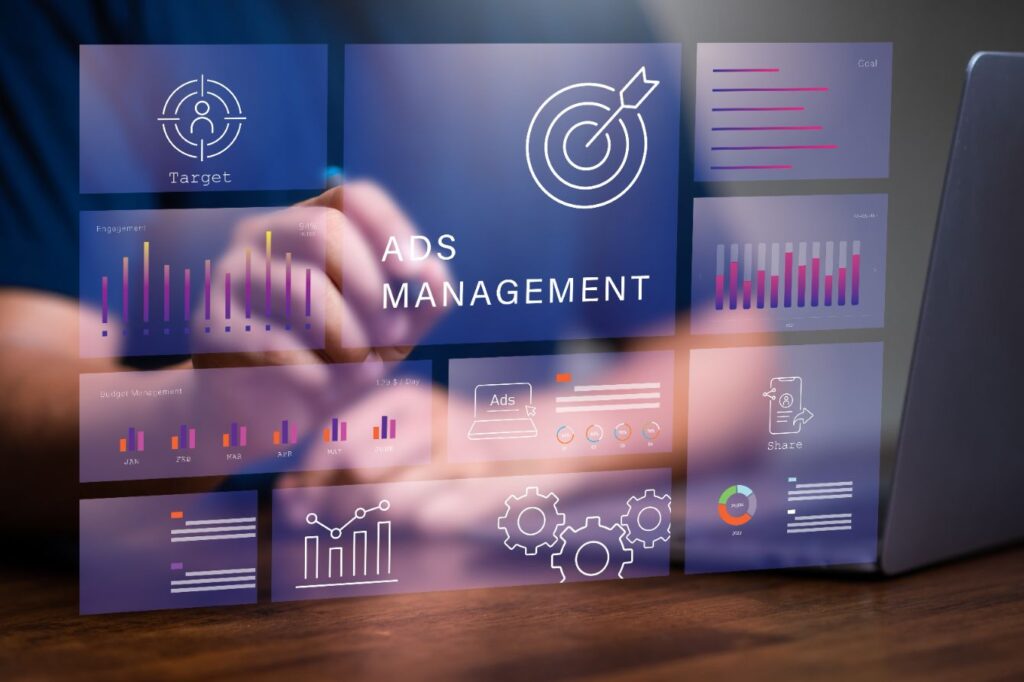 ADS Management, Man using laptop to manage advertise project to get a high efficiency result