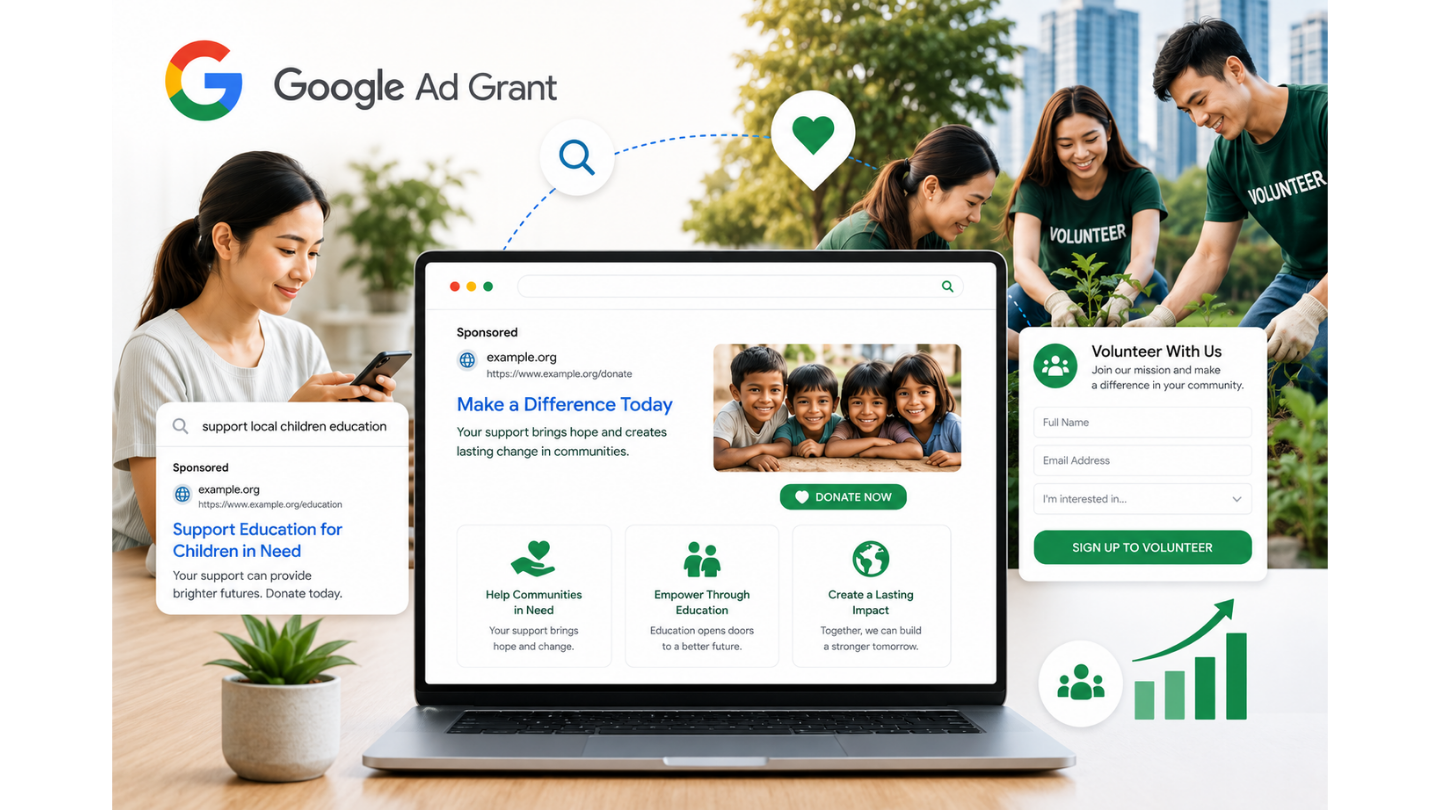 What can the grant be used for?: Driving traffic to fundraising campaign pages or volunteer sign-up forms. The versatility of the Google Ad Grant program is truly remarkable for creative, forward-thinking organizations. The primary goal is to engage everyday digital users who are actively searching for causes exactly like yours. Driving traffic to fundraising campaign pages or volunteer sign-up forms must be your absolute priority when designing your digital marketing funnel.