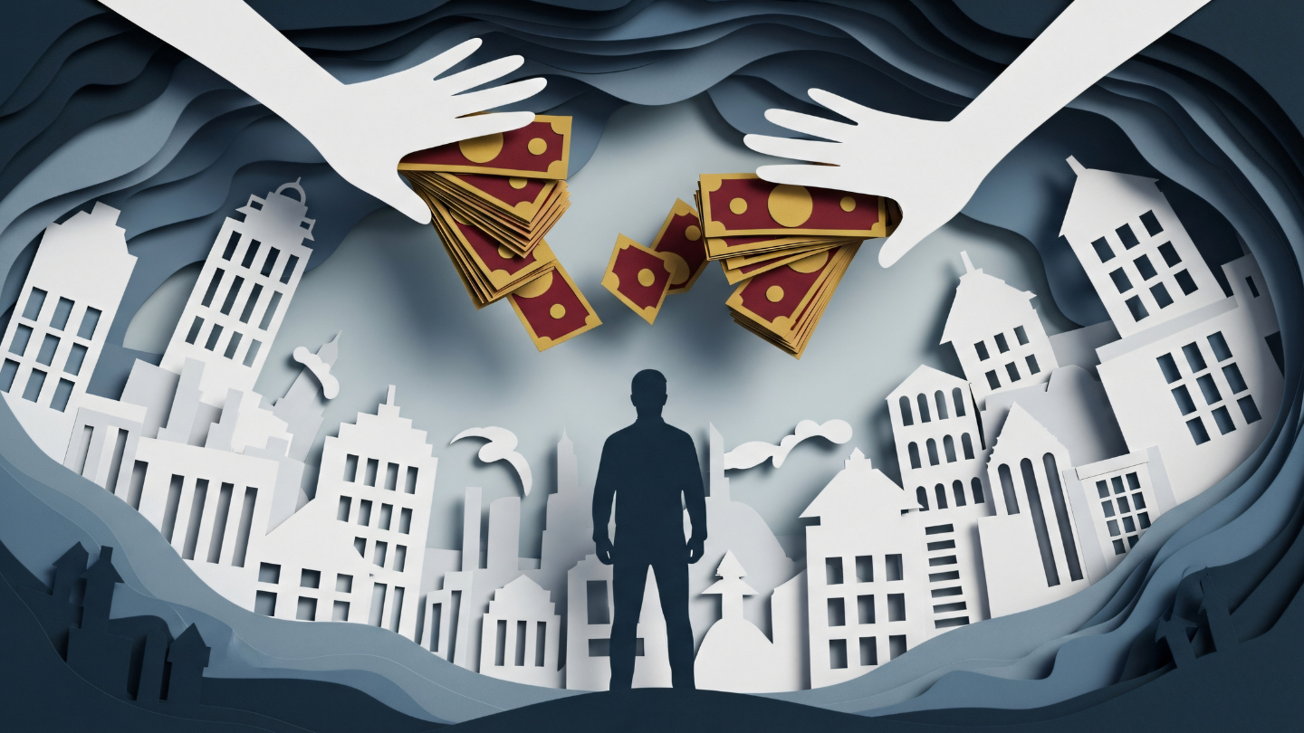 An AI mascot demonstrating its digital capabilities via a hologram to a human stakeholder, symbolizing the shift in asset valuation where virtual entities act as primary revenue drivers