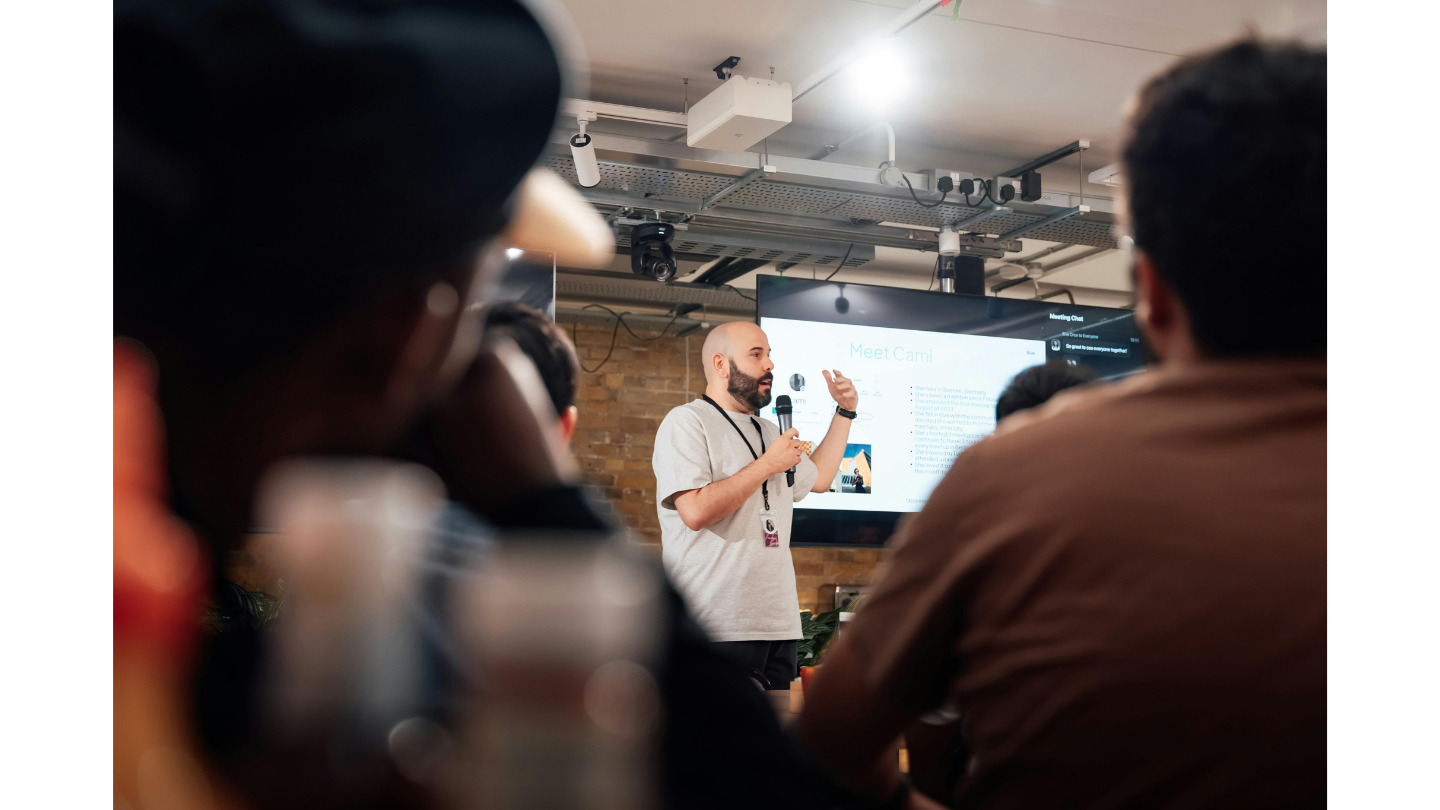 Speaker demonstrating interactive event technology during a workshop