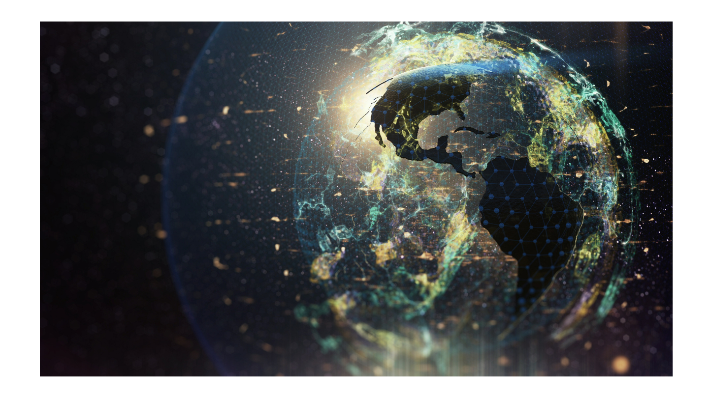 A glowing, digital globe with complex network connections, representing the tech-saturated world where the 'Human Made' seal serves as a premium differentiator for authenticity.