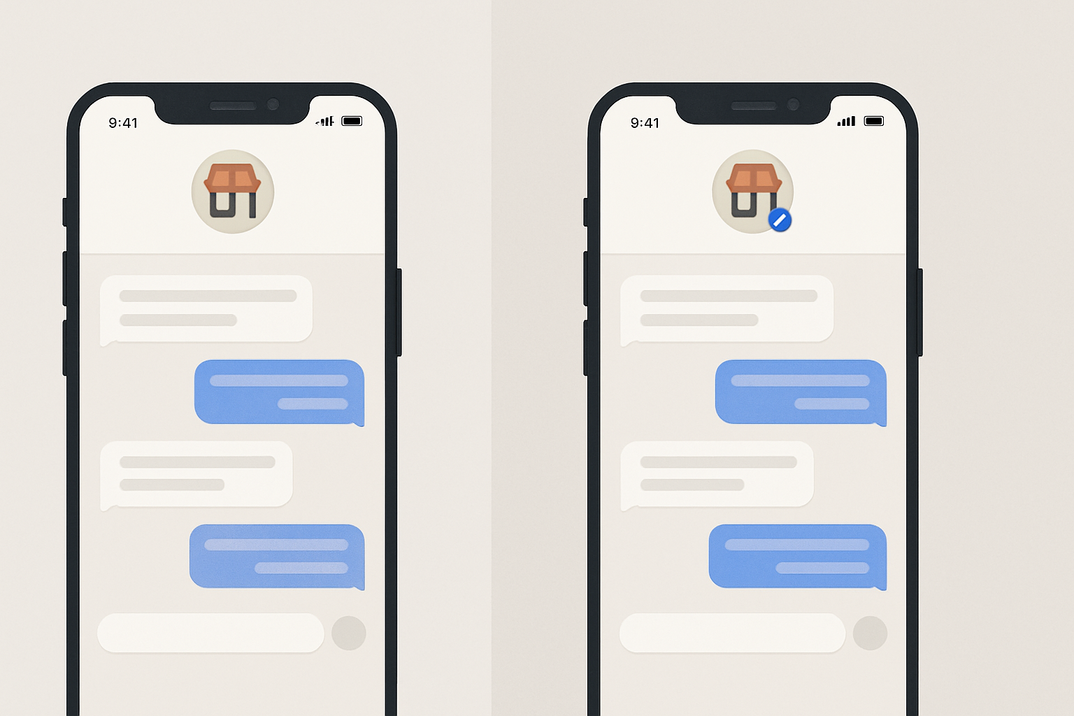 Comparison of an unverified WhatsApp business profile and a Meta Verified profile with blue checkmark