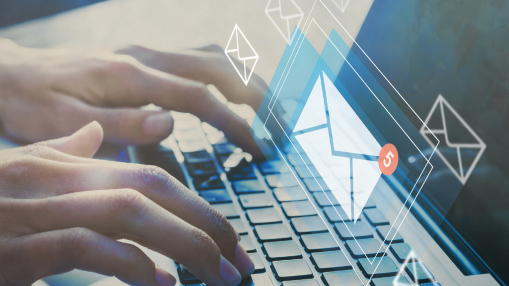 1. Email marketing automation and digital communication using a laptop and email interface