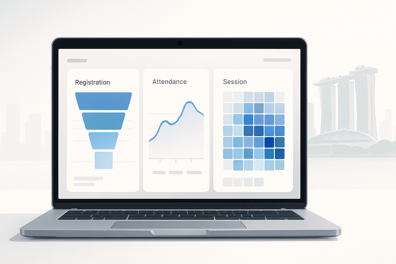 Event management system analytics dashboard displaying registration and engagement data