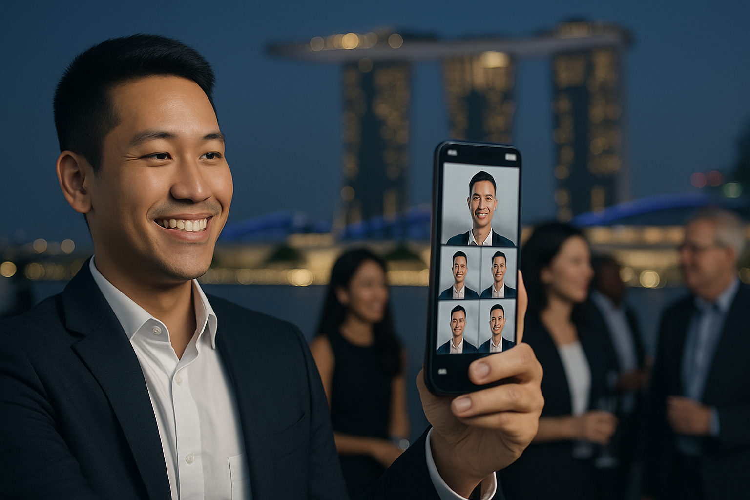 Guest using facial recognition selfie to retrieve their branded event photos in seconds