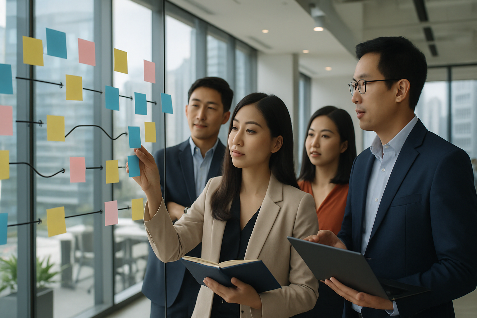 Marketing team planning an automation implementation roadmap on a journey map