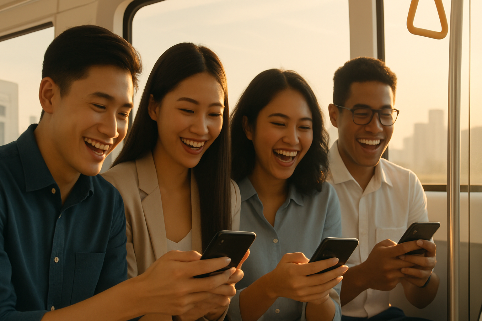 Singapore commuters engaging with TikTok short-form video content on their smartphones