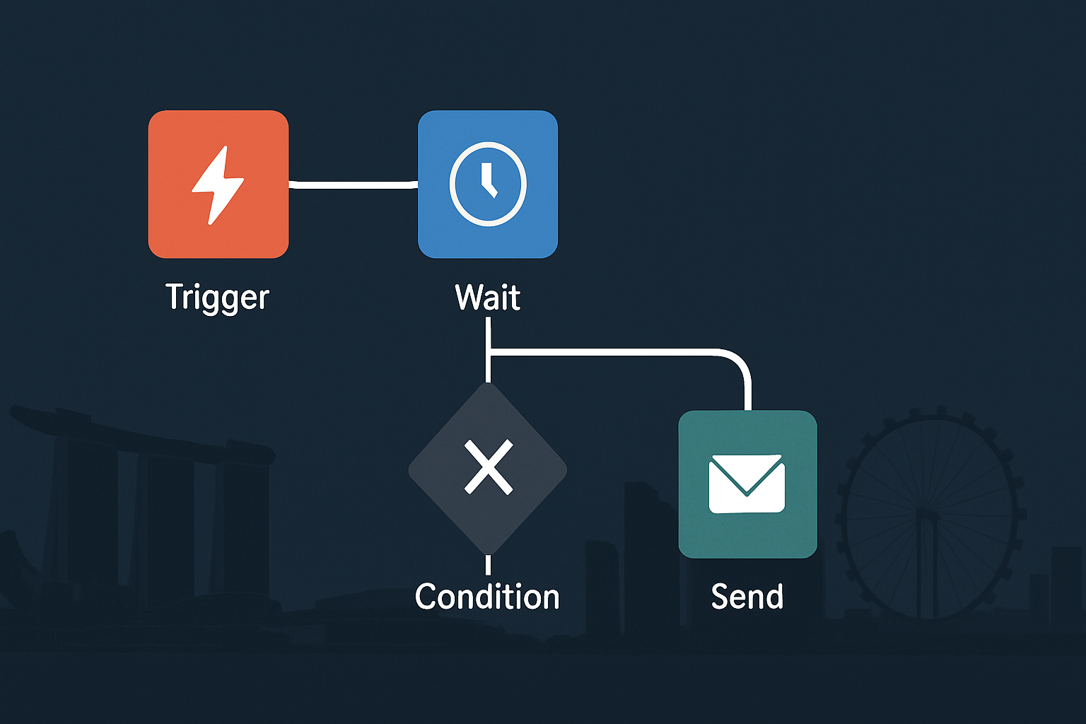 Visual marketing automation workflow builder with branching logic